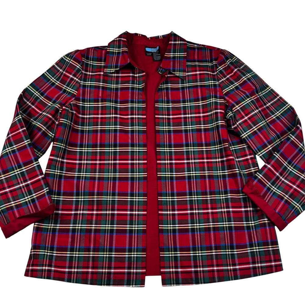 MSK Silk Blend Holiday Christmas Plaid Reversible Jacket Women's Size Large